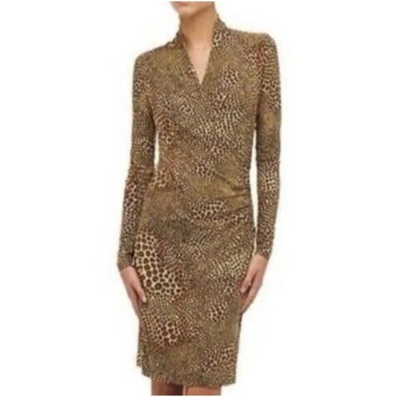 Norma Kamali Women Small Faux Wrap Dress Long Sleeve Side Drape Animal Print - Picture 4 of 14